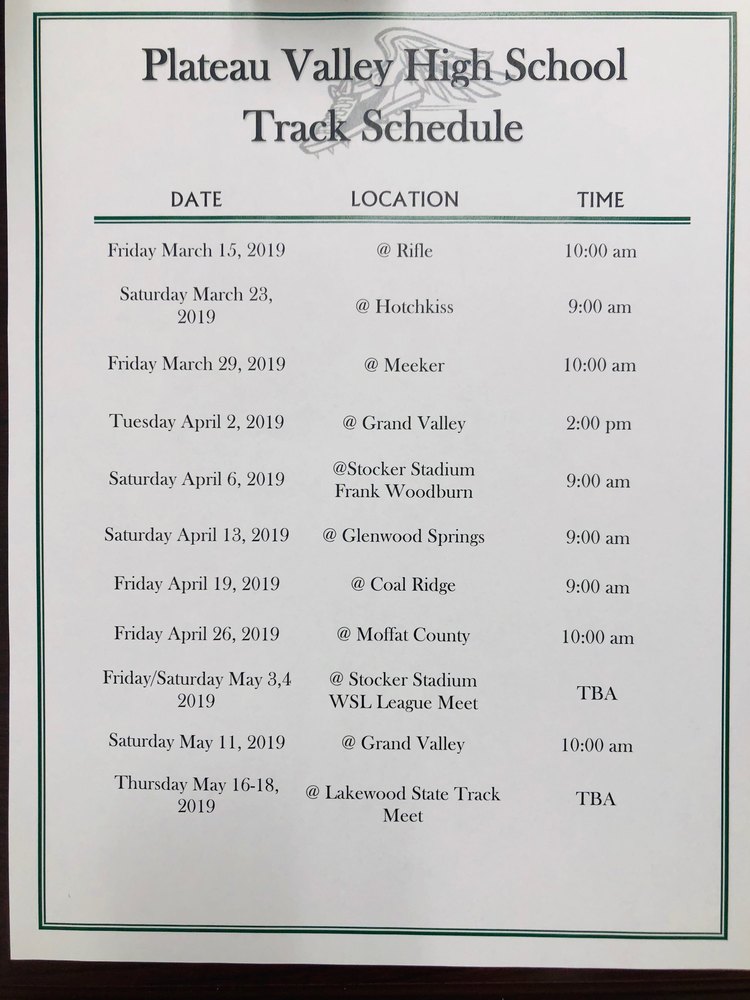 High School Track Schedule