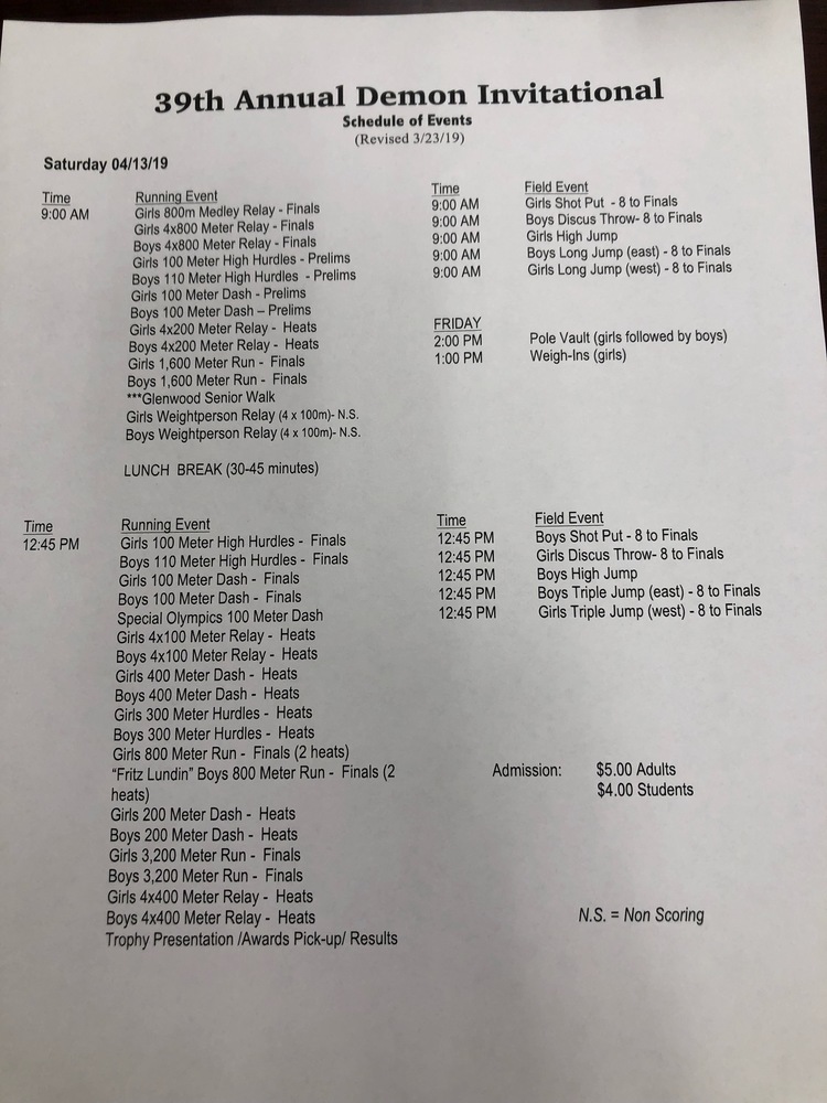 Track Schedule of Events